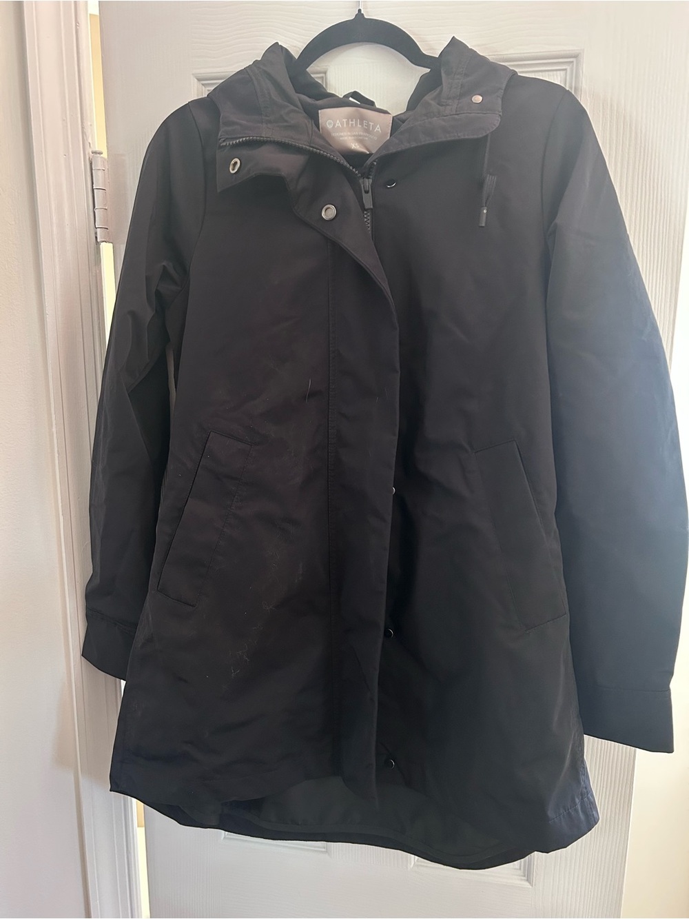 Athleta Black Hooded Trench-Style Raincoat XS